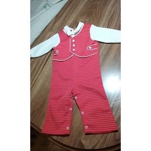Vintage Chandler Baby Boy One Piece Party Outfit Red with White Raised Dots